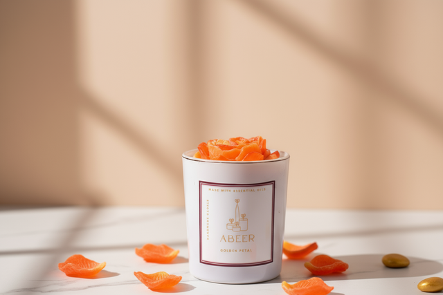 Sacred Garden candle with orange rose petals